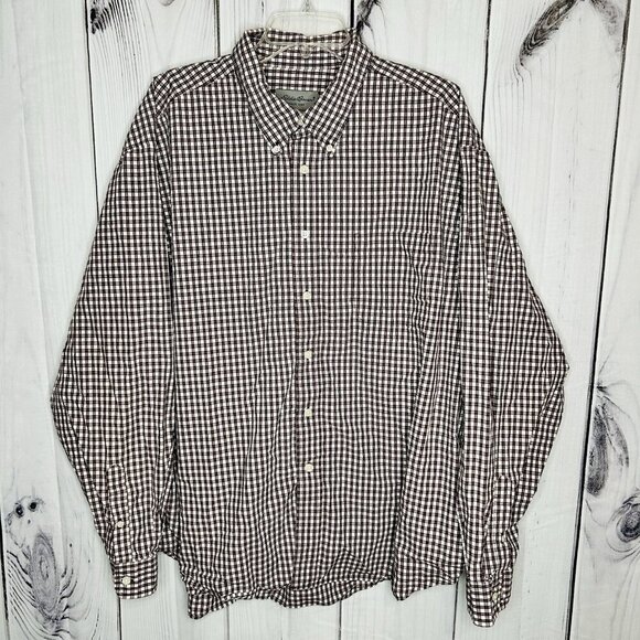 Eddie Bauer Button Down Shirt Sz XXL Maroon White Check Pattern Long Sleeve - Picture 1 of 7